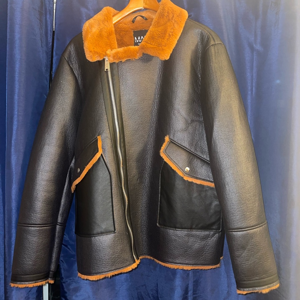 BoohoMan Leather Jacket W/ Fur